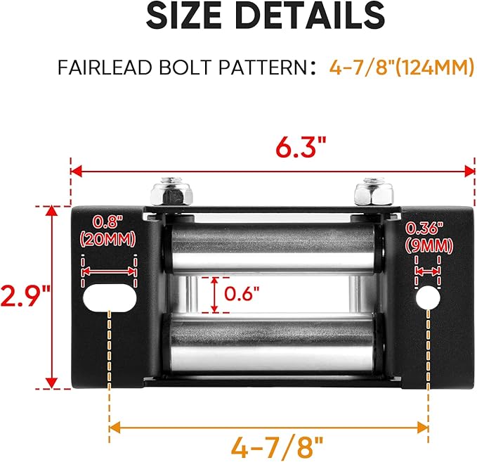 WeiSen 4 7/8" (124 MM) 4-Way Winch Roller Fairlead Bolt Centers fit 2000-3500 LBs ATV/UTV Winch