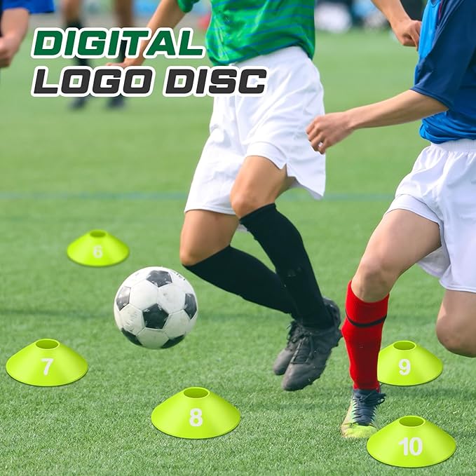 10 Pcs Numbered Sports Disc Cones 1-10 Soccer Cones with Mesh Carry Bag Flexible Agility Cones Soft Field Cones for Gym PE Classes School Activities Games, Sports Training Equipment