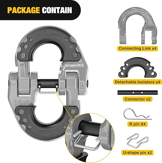 Nilight Safety Chain Connector Link, 1/2In Tow Hitch Hammerlock Coupling Link, 2 Pcs Forged Steel Tow Chain Connector for Chain Link/Recovery Rope Link/Shackle, 12000 lbs Load Limit, Grey