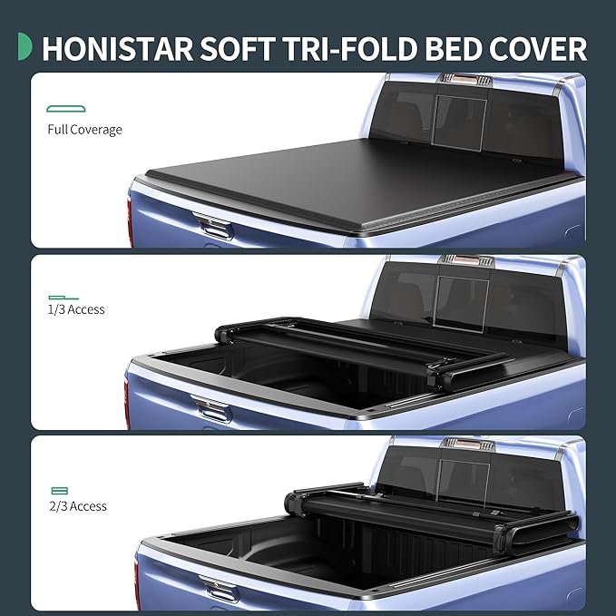 Soft Tri-fold Tonneau Cover Fit for Ford Ranger 2019 2020 2021 2022 2023, Fleetside 5 Ft Bed