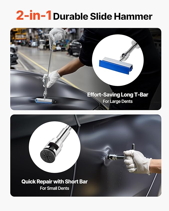VEVOR Dent Puller Kit, 61 PCS Paintless Dent Removal Kit with Golden Lifter, Slide Hammer T-Bar, Glue Gun, Auto Body Hail Damage Repair Remover Tools for Car Refrigerator Large Small Door Ding Repair
