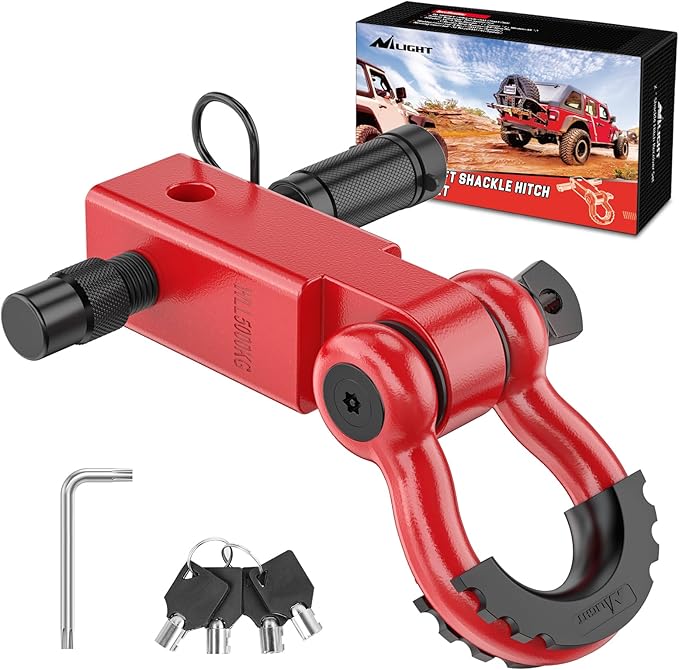 Nilight Anti-Theft Shackle Hitch Receiver 2Inch 45000 LBs Breaking Strength 3/4" Anti-Theft D Ring Shackle 5/8" Trailer Hitch Lock Pin Heavy Duty Solid Towing Kit for Trucks Off Road (Red)