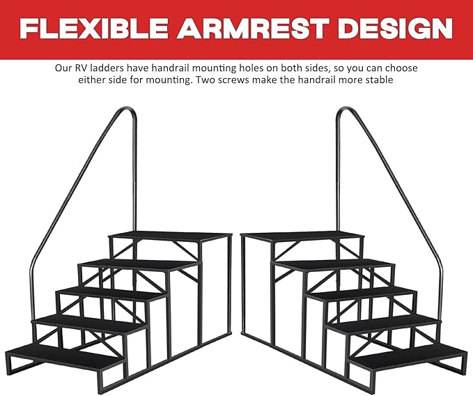 5 Step Stool Ladder, Hot Tub Steps with Anti-Slip Pedals and 2 Handrails, RV Stairs Outdoor, Heavy Duty Ladder for Travel Trailers Camper 5th Wheel RV Mobile Home Porch
