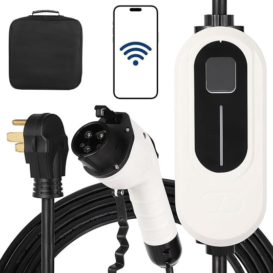 Level 2 EV Charger, 40A 240V Voltage, NEMA 14-50 Plug, 25 ft Cable, Adjustable Current/Delay Timer, SAE J1772 Listed Portable Electric Car Charger for Indoor/Outdoor Use, WiFi Enabled