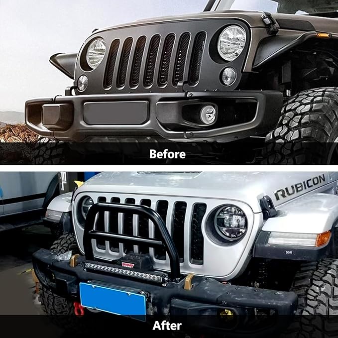 Front Steel Brush Guard Fits 2019-2023 for Jeep Gladiator JT & 2018-2023 for Jeep Wrangler JL JLU Rubicon Bumper Steel Bar Grille Brush Guard (high)