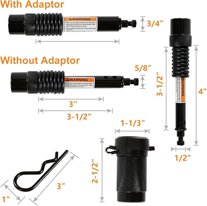 Trailer Hitch Lock Set, Solid Locking Hitch Pin with 5/8" and 1/2" Dia, 4" Long Span with Extra 3/4" Dia Adaptor Fits Class I-V Receivers for Trailer Truck Car and Boat Receiver Lock