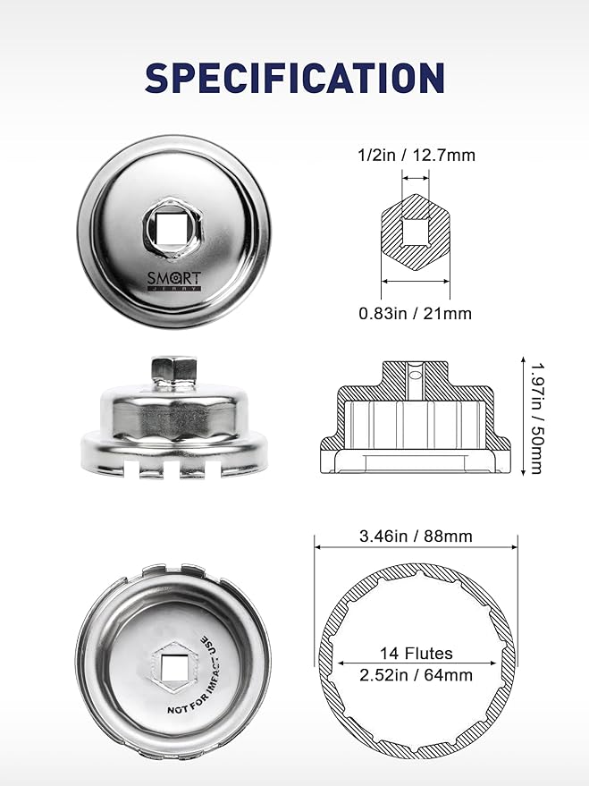 SMART JERRY - Oil Filter Wrench Compatible with Toyota Lexus & Scion with Toyota's Cartridge Style Oil Filter System | Tacoma Oil filter Wrench | 64mm 14 Flutes Design