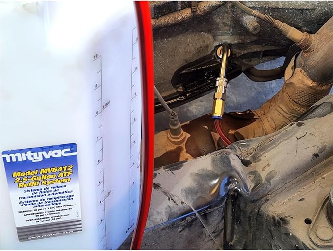 Mityvac MV6412A ATF Pneumatic Sealed Automatic Transmission Refill System, Integrated Manual Pump, 2.5 Gallon (10Liter), Flow Control Valve, Quick-Change Connection, Integrated Pressure Relief Valve