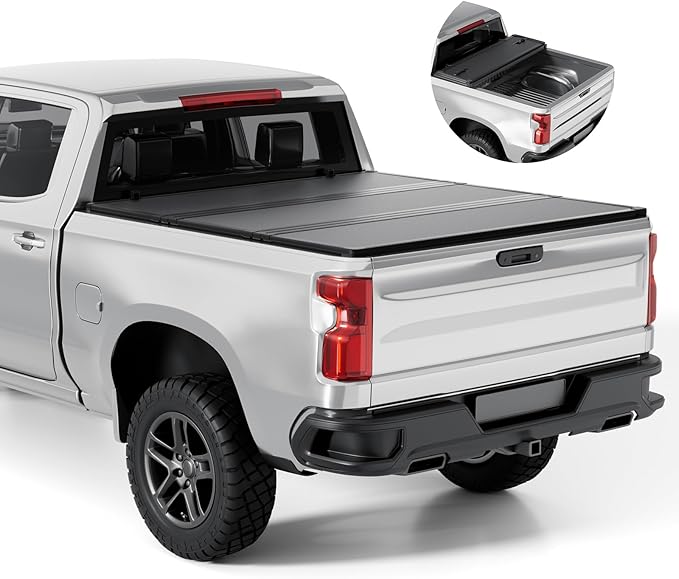 FRP Hard Folding Truck Bed Tonneau Cover Compatible with Chevy/GMC Silverado/Sierra 1500(2007-2026) 2500 3500 HD(2007-2019), Works w/MultiPro/Flex Tailgate 6' 7" Bed (79.4"), Tri Fold Style