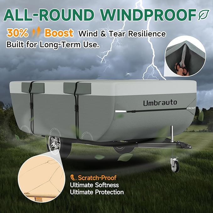 Umbrauto Pop Up Folding Camper Cover Fits 12'-14', Upgraded 7 Layers Top Tent Trailer Cover Waterproof Extra Thick Polypropylene Breathable Ripstop Pop Up Folding Trailer Cover