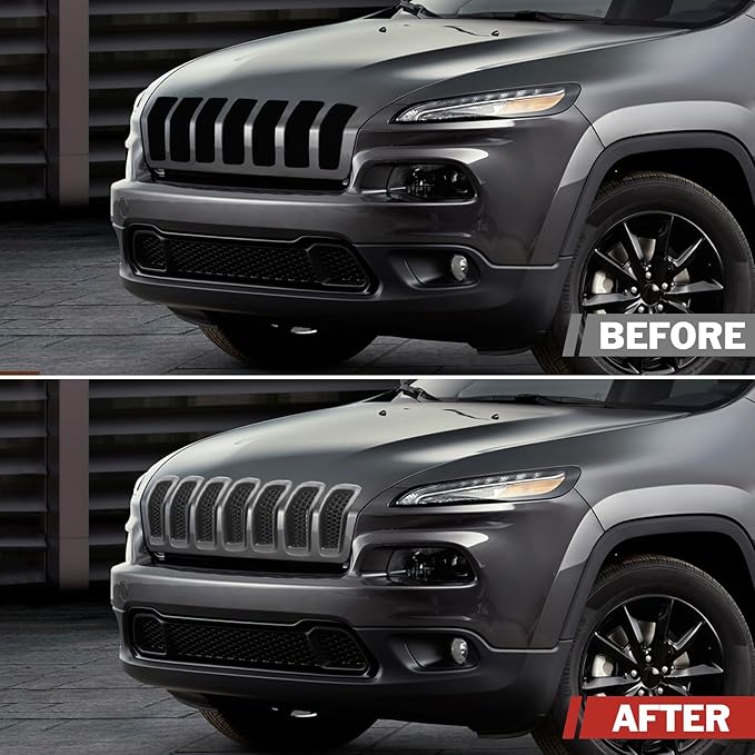 JINCHEN 7pcs Grill Mesh Inserts Fit for Jeep Cherokee 2014-2018, Honeycomb Mesh Front Grill Inserts Grille Cover Frame Trims (Retro Gray)