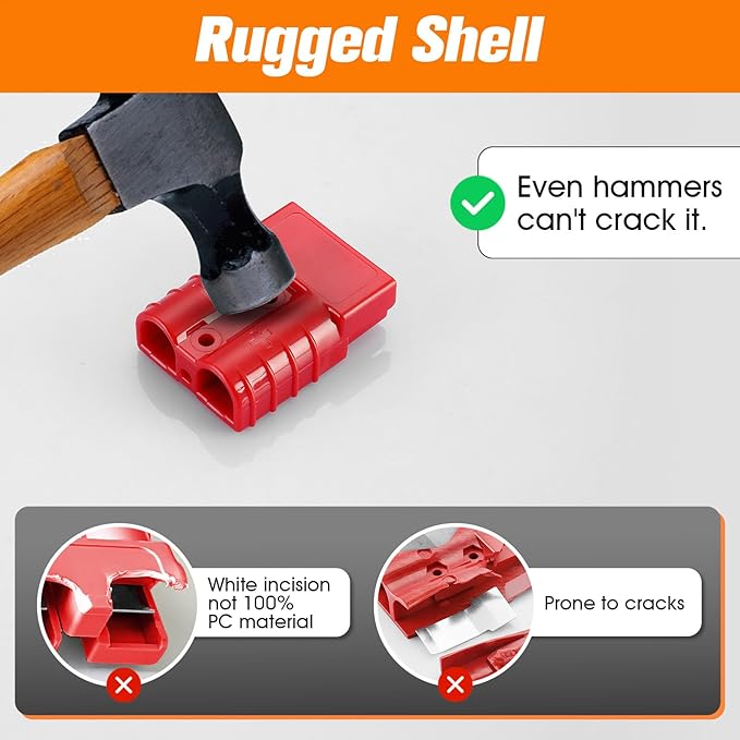 10 Pcs 6-8 Gauge 50 Amp Battery Quick Connect/Disconnect with Dustproof Cover, Jumper Cable Plug Connector Kit for Recovery Winch, Forklift, Towing Systems (Red)