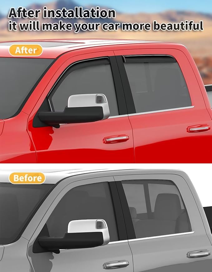 in-Channel Window Rain Guards Fit for Truck Dodge RAM 2500 3500 2019-2026 Crew Cab Extra Durable Window Visors Window Deflectors Vent Visors Vent Shades Car Accessories-4 pcs 2-Q07