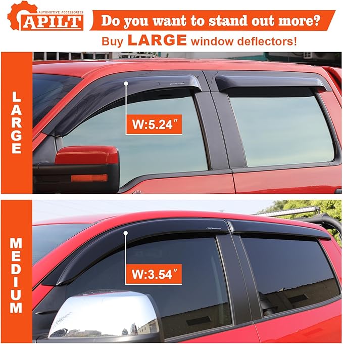 Large Rain Guards Window Visors for 2019-2026 Silverado &GMC Sierra 1500 & 2020-2026 Silverado & Sierra 2500HD-3500HD Crew Cab Outside-Mount Truck Accessories Dark Smoke 4pcs with Thicker