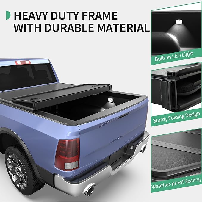 FRP Hard Tri-fold Tonneau Cover Fit for Toyota Tacoma 2016-2023, Fleetside 6 Ft Bed with Track Rail System(Excl. Trail)