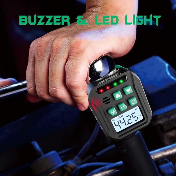 1/2-Inch Digital Torque Adapter, 2.21-44.25 Ft.lb/3-60 N.m, Electronic Torque Wrench Converter with ±2% Accuracy, Preset Function, Data Storage, 3/8” & 1/4” Adapter for Bike, Motorcycle, Car