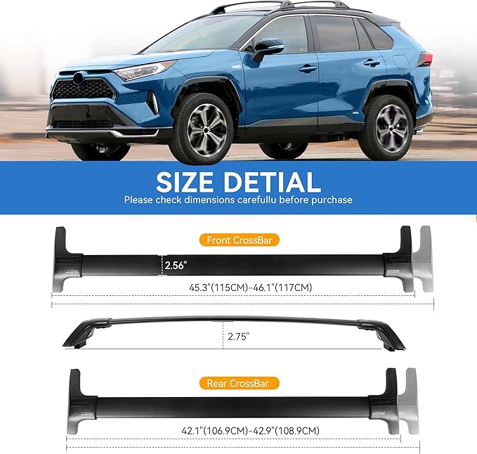 220LBS Roof Rack Cross Bars for 2019-2025 RAV4 XLE XSE Premium Limited Hybrid LE with Side Rails, Lockable Aluminum Crossbars Cargo Rooftop Luggage Canoe Kayak Bicycle roof Bag