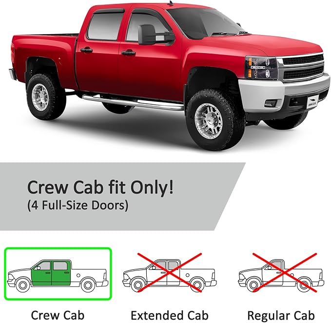 Voron Glass Tape-on Extra Durable Rain Guards for Trucks Chevrolet (Chevy) Silverado/GMC Sierra 2007-2013 Crew Cab, Window Deflectors, Vent Window Visors, 4 Pieces - 120003