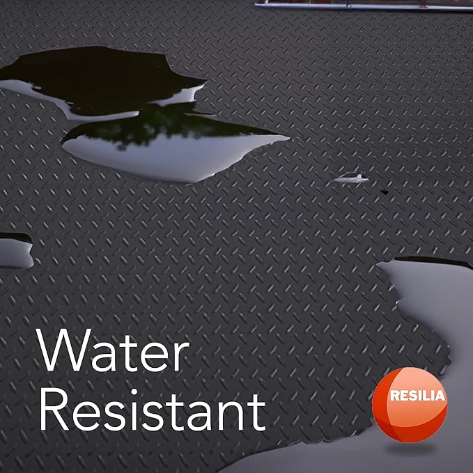 RESILIA Heavy Duty Garage Floor Runner & Protector Mat - Slip Resistant Diamond Plate PVC Mats - Water, Spill, & Stain Resistant, Black (4 feet x 15 feet), Made in The USA