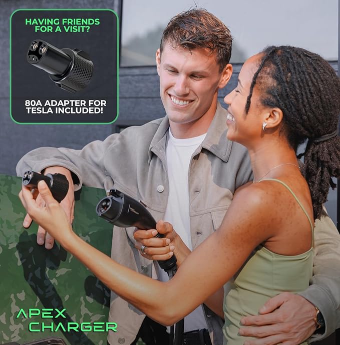 MACH 2:Fast Hardwired Level 2 EV Charger J1772 car Connector, 48 amp Garage-pro Wall-Mount EVSE - Electric Vehicle Charging Station. Accessories: 30ft Cable & Tesla NACS Portable Adapter Extension