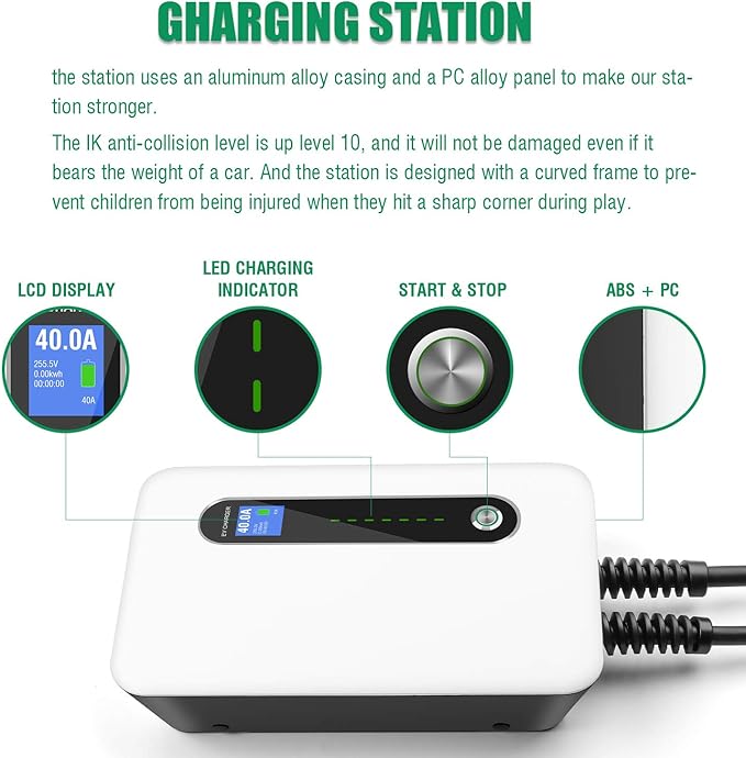40A EV Charger Level 2 Station,9.6KW NEMA14-50 Wall Electric Vehicle Charging Station for Electric and Hybrid Vehicles with 20ft Charging Cable