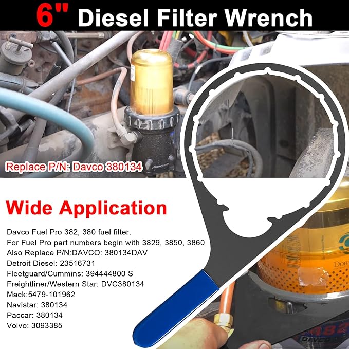 mooncar 6" Oil Fuel Filter Wrench for Davco 380134 vent cap/Filter collar remove tool Suitable for Fuel Pro 382,380, for Fleetguard/Cummins Detroit Diesel