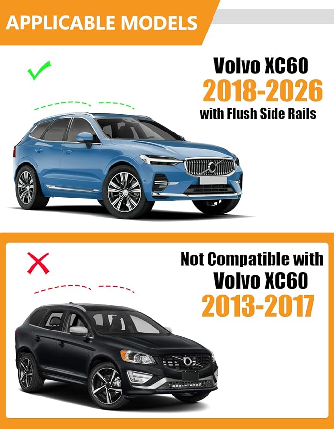 KINGGERI 220lbs Lockable Roof Rack Cross Bars Compatible with Volvo XC60 XC-60 2018-2026, Heavy Duty Anti-Theft Aluminum Roof Rails Crossbars Rooftop Accessories Luggage Racks Carrier