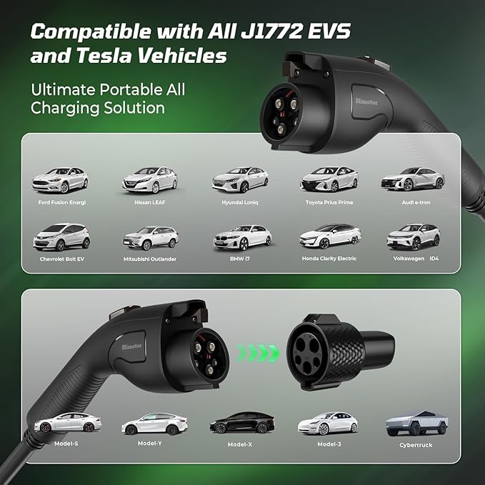 Tesla Charger 40Amp 9.6KW, Portable Level 2 EV Charger Adjustable Current with 2.4" LCD 25FT Cable, 110V-240V, NEMA 14-50 & 5-15 Plug, Compatible with Tesla Models 3/Y/S/X and J1772 Electric Cars