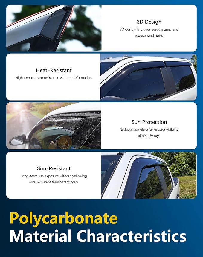 Shatterproof Tape-On Rain Guards for Toyota Tacoma 2024-2025 Double Cab, Out-Channel Window Deflectors Vent Window Visors Rain Sun Wind Guards Shade Deflectors, 4 pcs