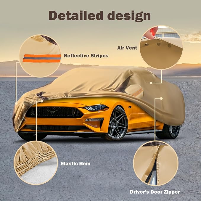 Car Cover Waterproof All Weather Compatible with Mustang 2007-2024 GT Cobra Shelby Bullitt, Outdoor Heavy Duty Anti-UV Car Covers Rain Sun Snow Protection with Zipper and Windproof Buckle