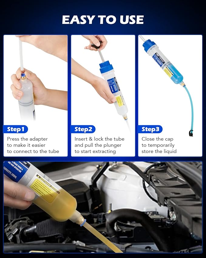 Orion Motor Tech Oil Extractor Pump, 200mL Manual Fluid Extractor for Power Steering Transmission Gear Oil & Brake Fluid Transfers, Auto Syringe Pump for ATV Boat Automotive with Flexible Hoses, Blue