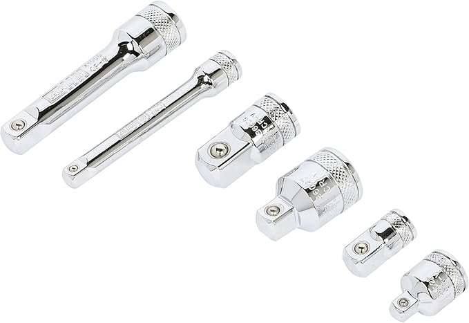 ARES 36016 – 6-Piece Socket Adapter and Extension Set – 1/4-Inch, 3/8-Inch, and 1/2-Inch Socket Adapters and Reducers – Includes 3-Inch Long Extensions for Superior Reach