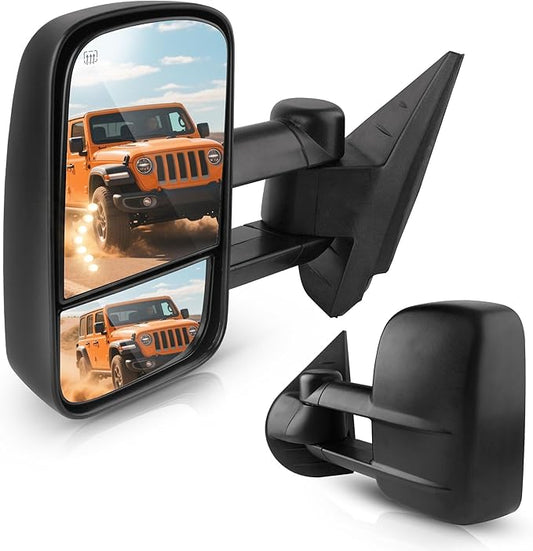 DWVO Towing Mirrors Compatible with Chevrolet GMC Cadillac Silverado Sierra 2007 2008 2009 2010 2011 2012 2013 Power Heated Telescoping with LED Arrow Signal Light