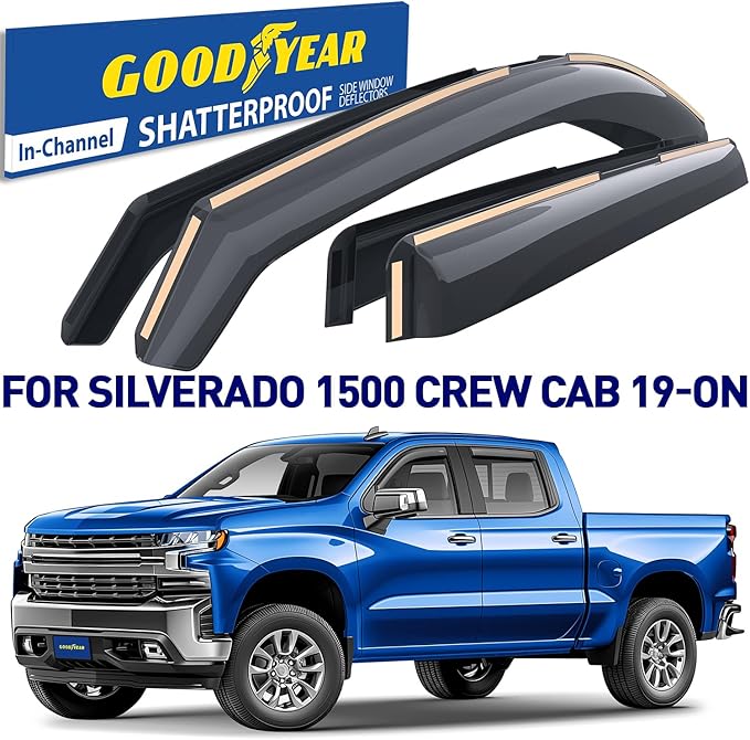 Goodyear Shatterproof in-Channel Window Deflectors for Chevrolet (Chevy) Silverado/GMC Sierra 1500 2019-2026 Crew Cab,Rain Guards,Window Visors,Vent Deflector, Truck Accessories,4pcs- GY003415LP