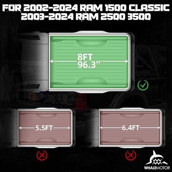 Truck Bed Tonneau Cover Compatible with Dodge Ram 1500(2002-2024), 2500&3500(2003-2024) 8 ft Long Box w/o Rambox, Soft Folding Style((Quad Fold)