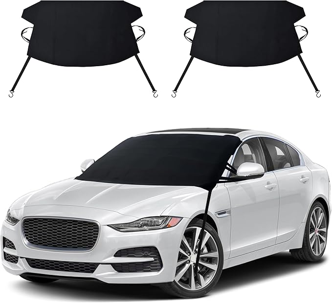 EcoNour Windshield Cover for Ice and Snow | Enhanced 600D Oxford Fabric Windshield Cover for Any Weather | Water, Heat & Sag-Proof Car Windshield Snow Cover | (69 x 42 inches) (Pack of 2)