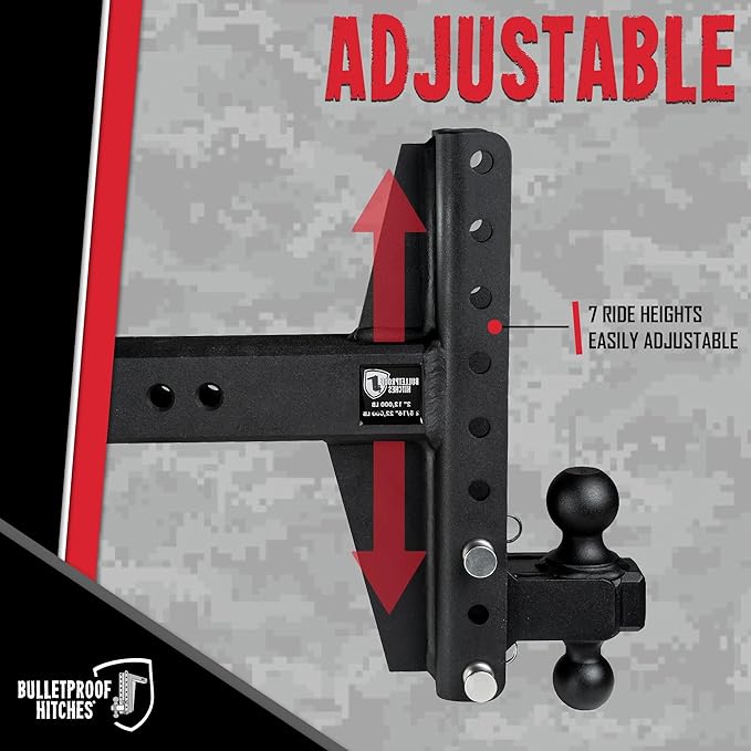 BulletProof Hitches - 3.0" Adjustable Heavy Duty Trailer Hitch (22,000 lb. Rating) - Offset 4" & 6" Drop/Rise Trailer Hitch with 2" & 2-5/16" Dual Ball - Powder Coat, Solid Steel, Corrosion-Resistant