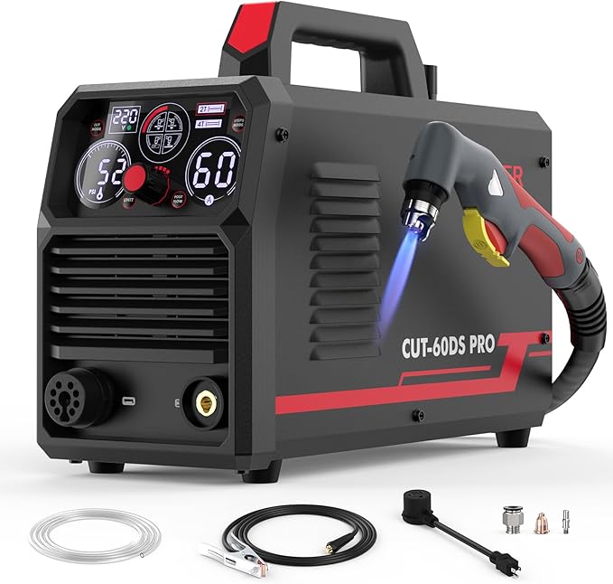 YESWELDER Multifunctional Plasma Cutter, 60Amp 110V/220V Non-High Frequency Non-Touch Pilot Arc 4-In-1 Plate Cutting/Grid Cutting/Gouging/Marking Plasma Cutting Machine