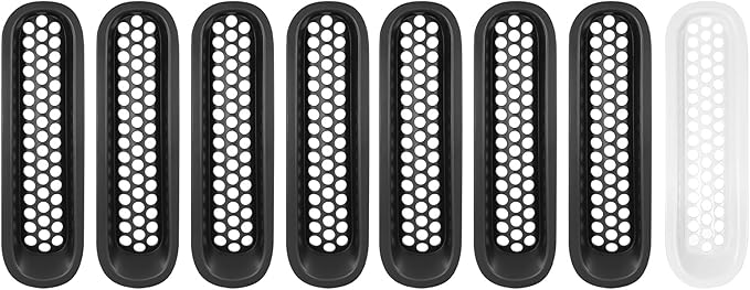 Hooke Road Matte Black Grill Inserts Front Mesh Grille Cover for 2007-2015 Jeep JK Wrangler & Unlimited Wrangler Accessories (7PCS Black + 1PCS White)