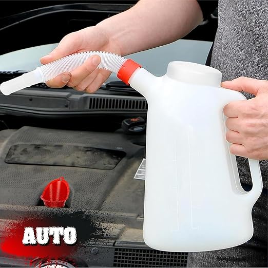 2 Quart Oil Jug, Oil Measuring Container Automotive and Flexible Oil Funnel Set Oil Dispenser Automotive Motor Oil Container with Lid and Cap for Automotive Oil Change