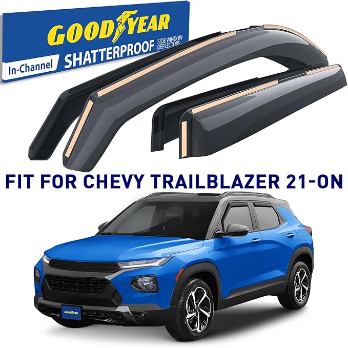 Goodyear Shatterproof in-Channel Window Deflectors for Chevrolet (Chevy) Trailblazer 2021-2026, Rain Guards, Window Visors for Cars, Vent Deflector, Car Accessories, 4 pcs - GY007914