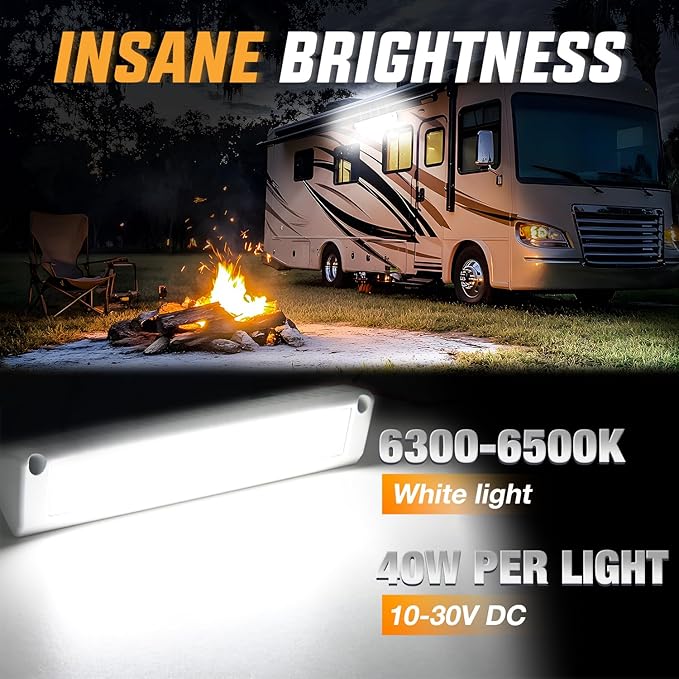 Nilight RV Exterior Lights 13 Inch Porch Light 1PC Flood Beam 12V 24V LED Scene Cargo Lighting White Aluminum Housing for RVs Trailers Travel Campers 5th Wheels Motorhome SUV Truck