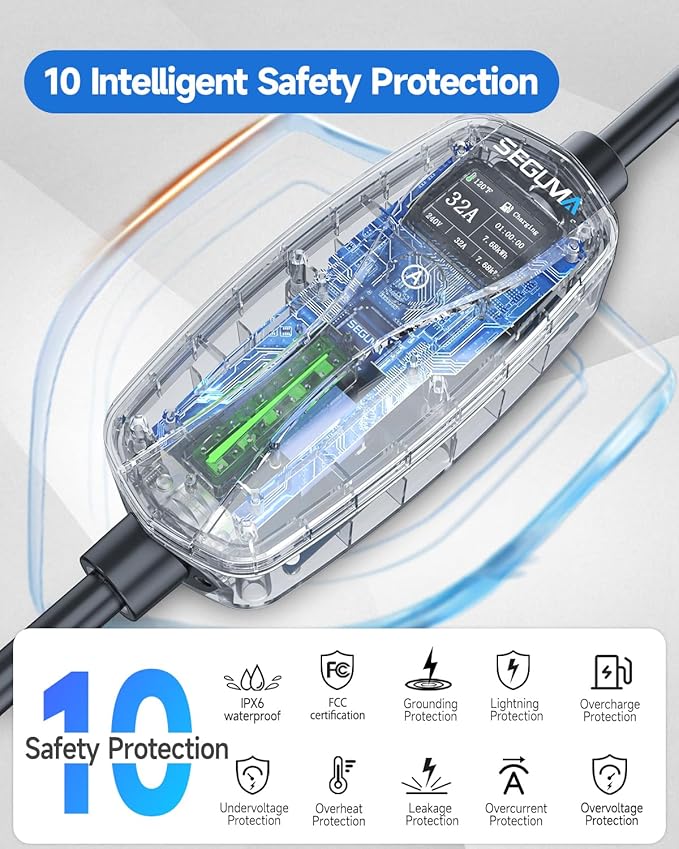 Level 2 EV Charger(32A, 240V, NEMA 14-50 Plug), Portable Electric Car Charger with 25ft Extension Cable, Adjustable Current, Home Outdoor Level 2 Mobile Electric Vehicle Charging Station