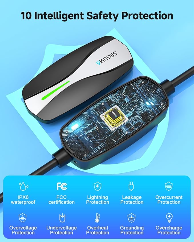 Level 1/2 Tesla Charger, 12A/16A, 25ft Extension Cable, Dual Voltage 240V NEMA 6-20 Plug & 120V NEMA 5-15 Adapter, NACS Connector, Portable Home Electric Car EV Charger for Tesla Models Y/X/3/S