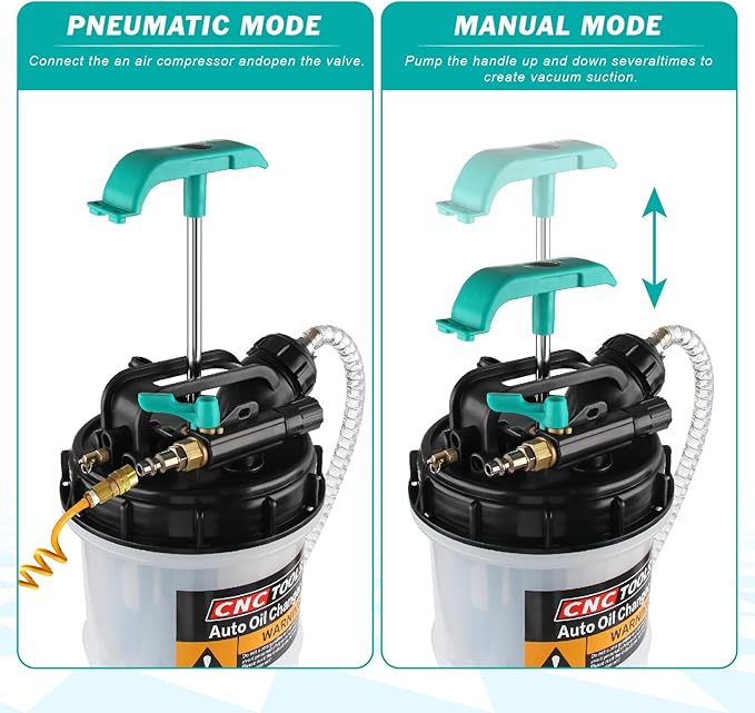 7.5L Oil Fluid Extractor Pump Manual/Pneumatic Oil Vacuum Change Pump with Air Control Valve 4 Tubes Oil Dipstick and Brake Release Hose