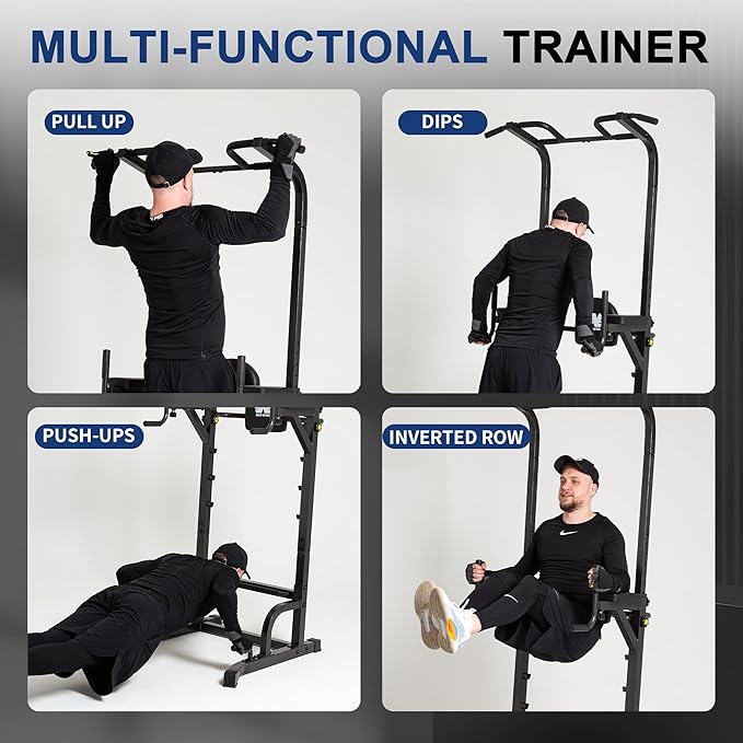 BARWING Power Tower Pull Up Bar Station Adjustable Height Dip Bar Station for Home Gym Strength Training Workout Equipment 550LBS