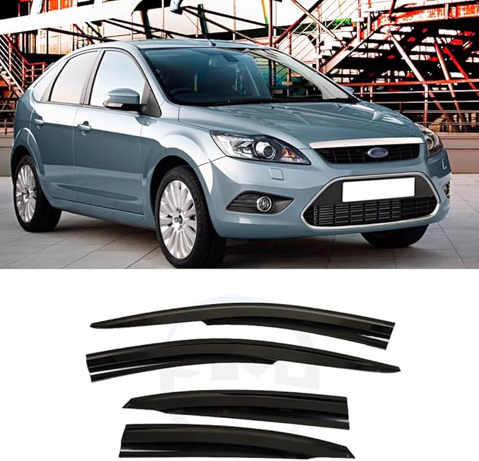 for Ford Focus Mk2 2004 2005 2006 2007 2008 2009 2010 Wind Deflector Car Side Window Visor Vent Shade Rain Guard Bright Black 4pcs