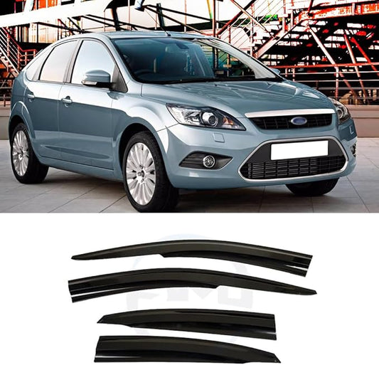 for Ford Focus Mk2 2004 2005 2006 2007 2008 2009 2010 Wind Deflector Car Side Window Visor Vent Shade Rain Guard Bright Black 4pcs