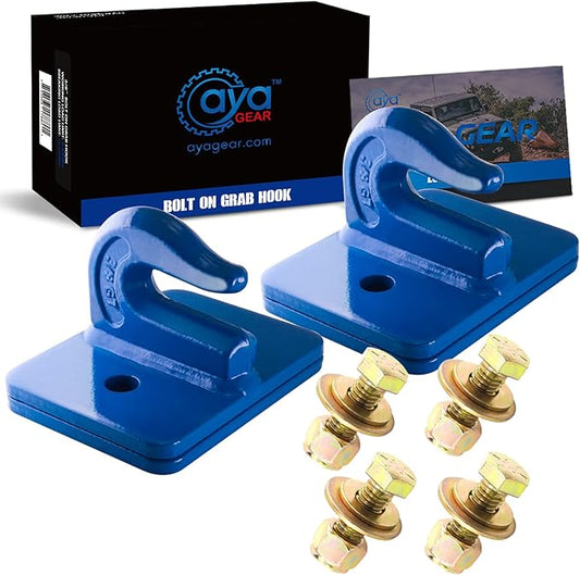 2 Pack 3/8-in Bolt On Grab Hook Mount with Backer Plate Grab Hook Grade 70 Forged Steel Tow Hook Work Well for Loader, Tractor Bucket, RV, UTV,Truck (Blue)