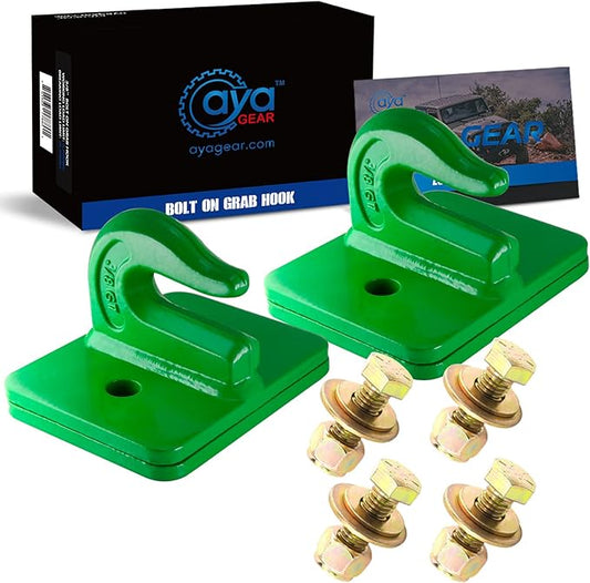 2 Pack 3/8-in Bolt On Grab Hook Mount with Backer Plate Grab Hook Grade 70 Forged Steel Tow Hook Work Well for Loader, Tractor Bucket, RV, UTV,Truck (Green)